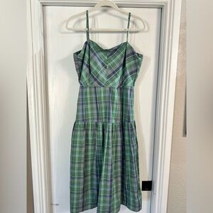 Green Plaid Midi Dress with Spaghetti Straps